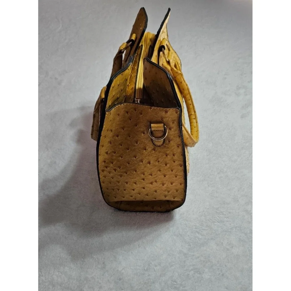 B.Iconic Luxury Handbag Yellow Ostrich Embossed Satchel Crossbody Bag NEW